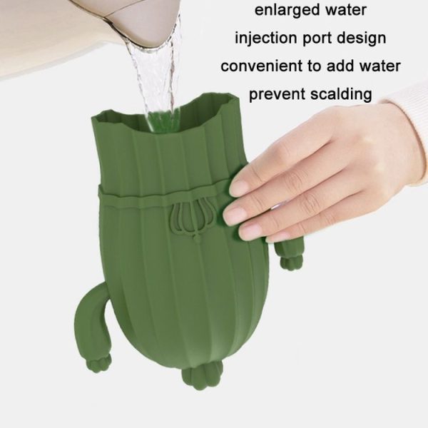 Cute Thickened Warm Silicone Explosion-proof Water-filled Hot Water Bag (Green) - Image 4