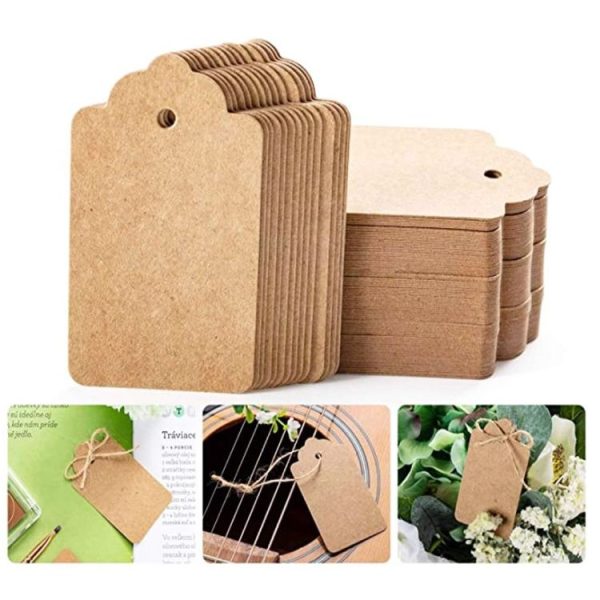 100pcs / Set Waves Kraft Paper Tags Christmas Wedding Party Kraft Paper Gift Hang Tags (Cowhide) - Image 4