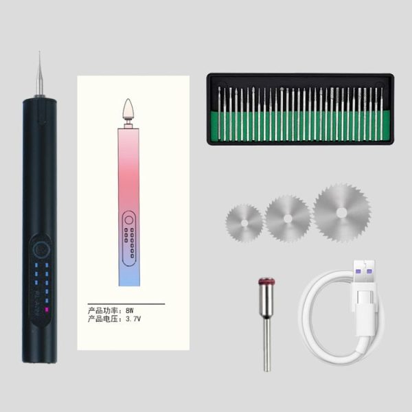 A288 Electric Grinding Machine Small Handheld Carving Pen, Style: Black+Saw Blade+Grinding Head - Image 2
