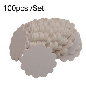100pcs / Set Kraft Paper Tags Lace Round Blank Small Label (White)