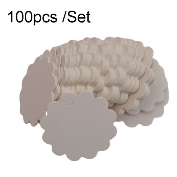 100pcs / Set Kraft Paper Tags Lace Round Blank Small Label (White)
