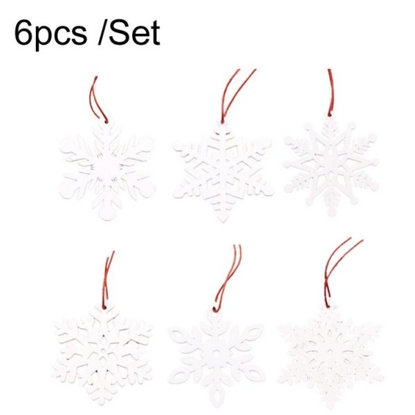 6pcs / Set Wooden Snow Christmas Tree Ornaments Trojan Listed Bell Decoration Arts Crafts (White)