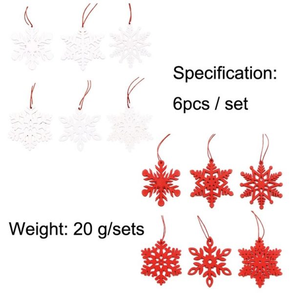 6pcs / Set Wooden Snow Christmas Tree Ornaments Trojan Listed Bell Decoration Arts Crafts (White) - Image 2