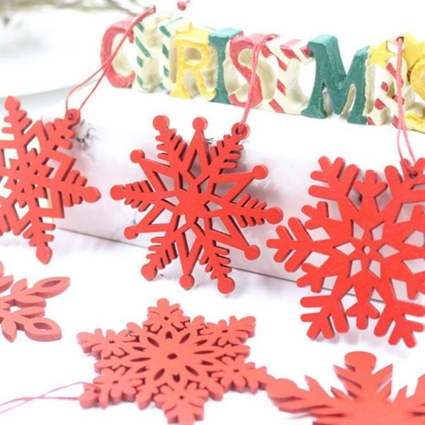 6pcs / Set Wooden Snow Christmas Tree Ornaments Trojan Listed Bell Decoration Arts Crafts (White) - Image 3