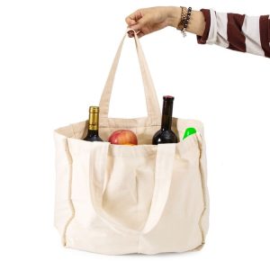 NIEN Compartmentalized Shopping Bag Fruit and Vegetable Handle Canvas Bag, Style: Polyester Cotton