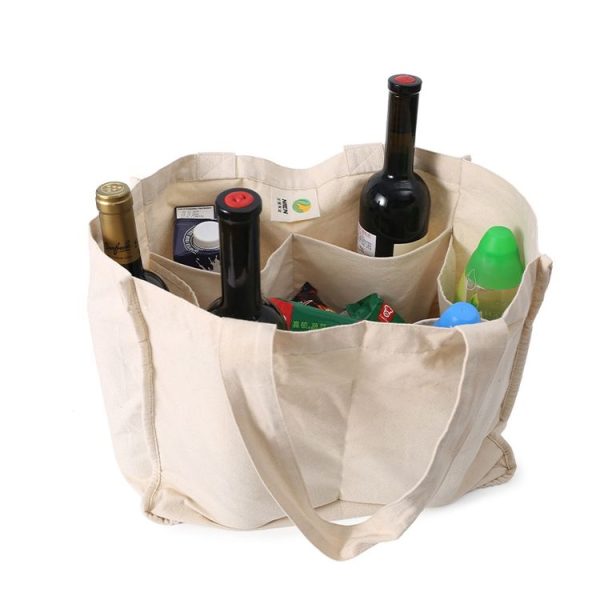 NIEN Compartmentalized Shopping Bag Fruit and Vegetable Handle Canvas Bag, Style: Polyester Cotton - Image 4