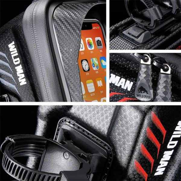 WILD MAN E12X 1L EVA Hard Shell Waterproof and Anti-fall Bicycle Bag with Touch Function (Red) - Image 7