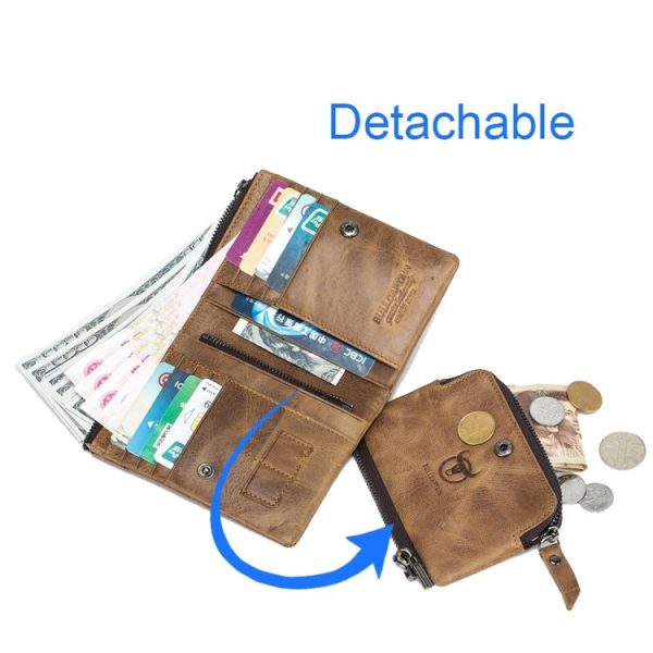 BULL CAPTAIN 013 RFID Anti-theft Detachable Retro Leather Wallet with Multiple Dard Dlots (Brown) - Image 4
