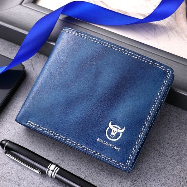 BULL CAPTAIN 032 Vintage Leather Wallets Coins Card Holder Wallet (Haze Blue) - Image 2