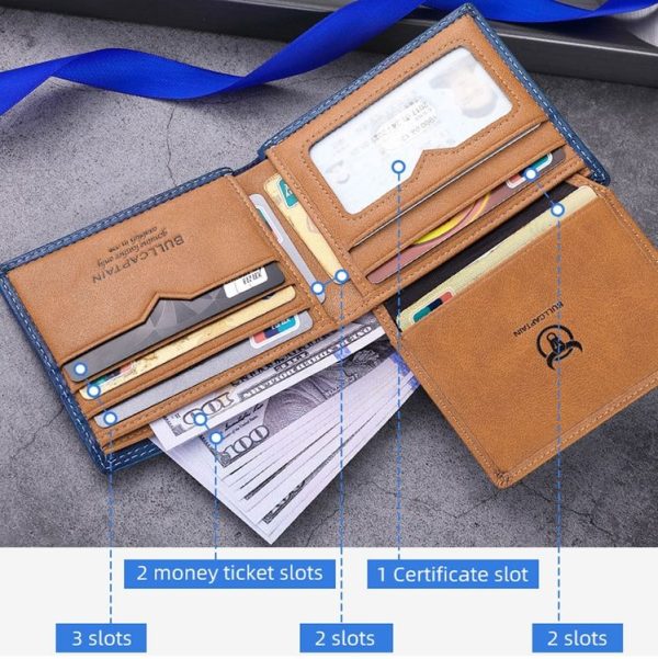BULL CAPTAIN 032 Vintage Leather Wallets Coins Card Holder Wallet (Haze Blue) - Image 4