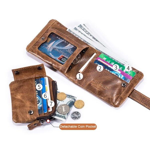 BULL CAPTAIN 01 Multifunctional Detachable Vintage Leather Buckle Horizontal Wallet (Coffee) - Image 6