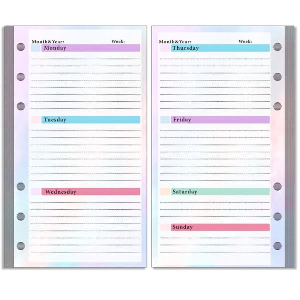 A6 6 Hole Budget Book Loose-leaf Replacement Core Handbook Insert, Spec: Weekly Plan 108 Sheets