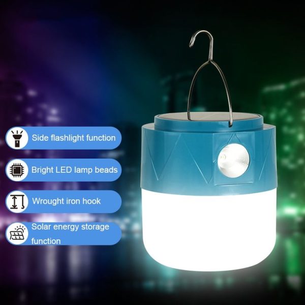 105 Solar Rechargeable LED Bulb Light Camping Light Emergency Light with Flashlight Function (Blue) - Image 2
