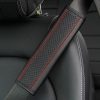 Fiber Leather Embossed Car Seat Belt Shoulder Cover Protector 6.5X23cm (Black Red)