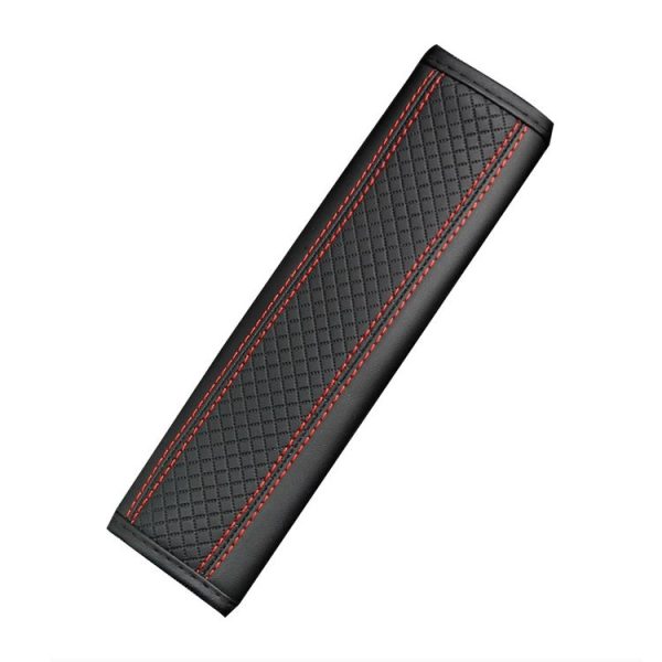 Fiber Leather Embossed Car Seat Belt Shoulder Cover Protector 6.5X23cm (Black Red) - Image 2