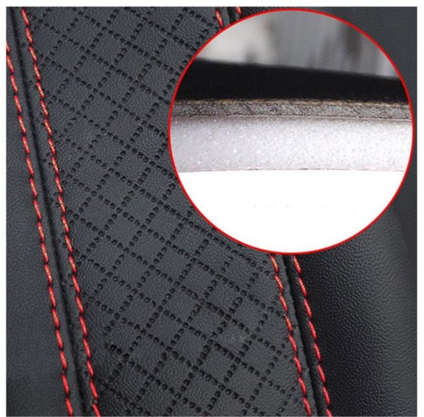 Fiber Leather Embossed Car Seat Belt Shoulder Cover Protector 6.5X23cm (Black Red) - Image 4