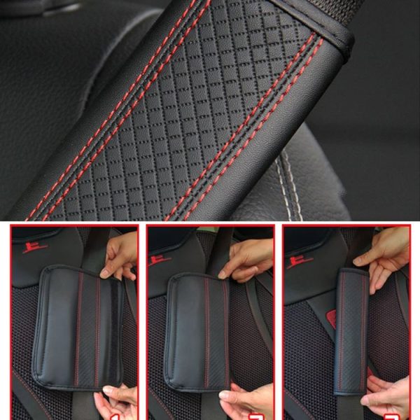 Fiber Leather Embossed Car Seat Belt Shoulder Cover Protector 6.5X23cm (Black Red) - Image 5