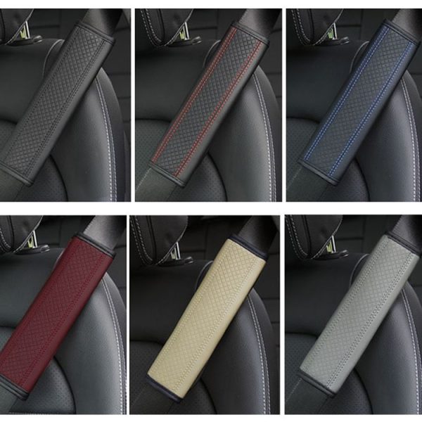 Fiber Leather Embossed Car Seat Belt Shoulder Cover Protector 6.5X23cm (Black Red) - Image 6
