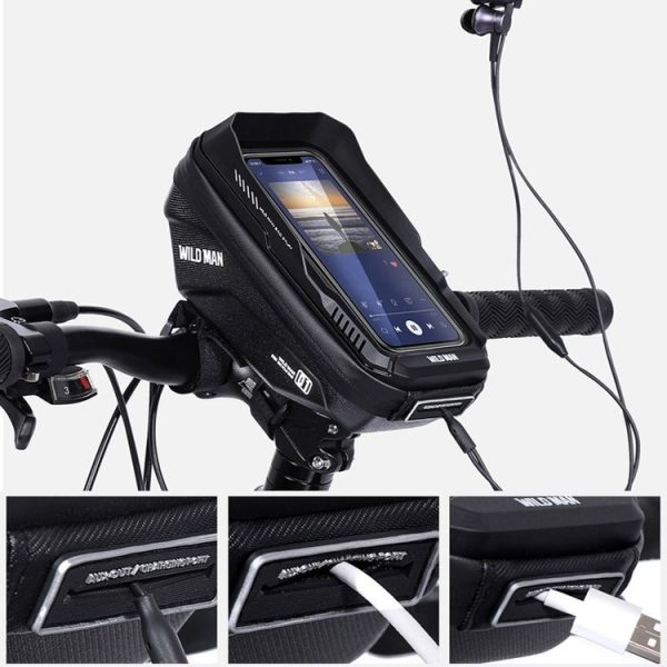 WILD MAN XT1 1L Bicycle EVA Hard Shell Phone Touch Screen Handlebar Bag (Twill) - Image 4