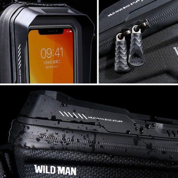 WILD MAN XT2 1L Bicycle EVA Hard Shell Waterproof Phone Touch Screen Beam Bag (Twill) - Image 6
