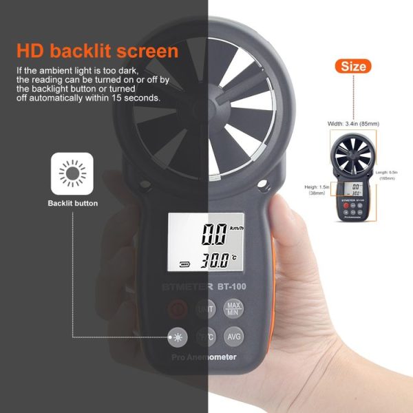 BT-100 Handheld Anemometer Wind Speed Wind Chill Temperature Measuring Instrument (Black) - Image 3