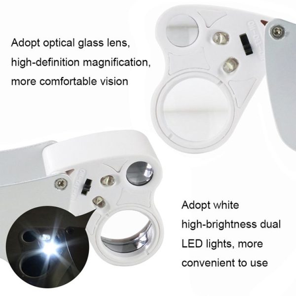 MG9889 30X-60X Mini Dual-Lens Craft Appreciation Magnifying Glass with LED Light - Image 4
