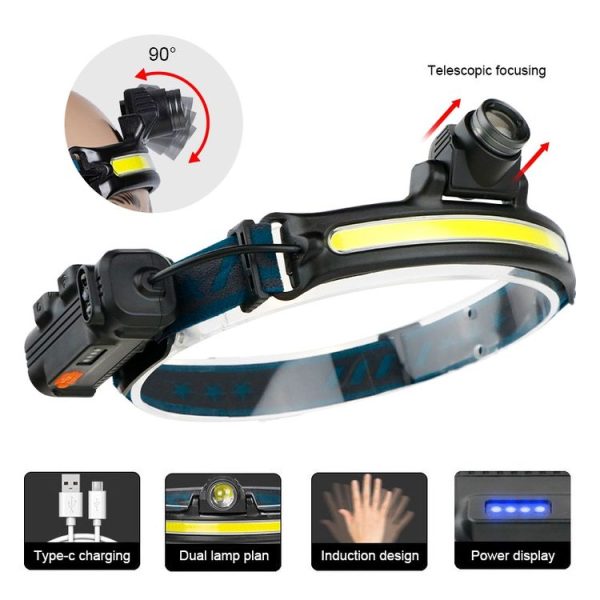 W678-2 Zoom XPG + COB Sensor Headlight Flashlight 6 Lighting Modes Rechargeable Head Lamp - Image 2