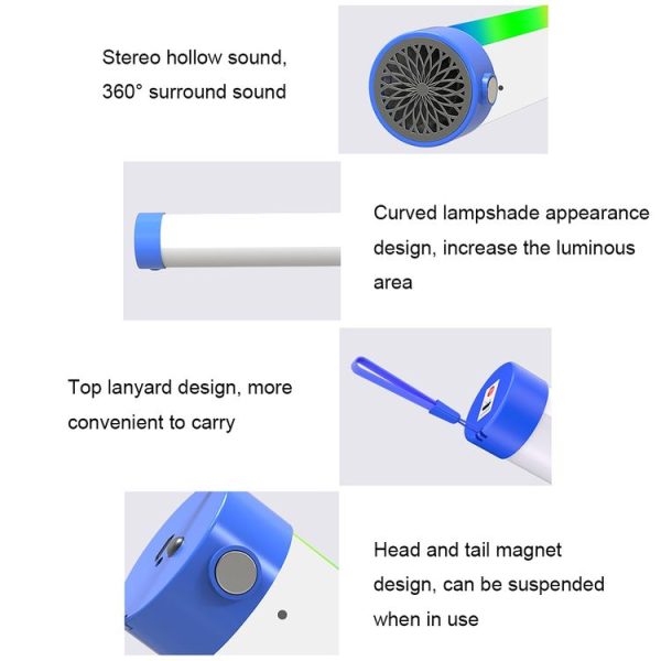 Lyyjdg-001 Bluetooth Magnetic RGB Emergency Light with Audio Function, Size: 260X42mm (Blue) - Image 6