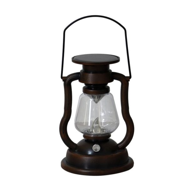 200802 Retro Solar Kerosene Lamp Shape Handheld Lamp Home Decor Flame Lamp (Rusty)