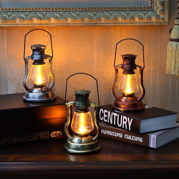 200802 Retro Solar Kerosene Lamp Shape Handheld Lamp Home Decor Flame Lamp (Rusty) - Image 2