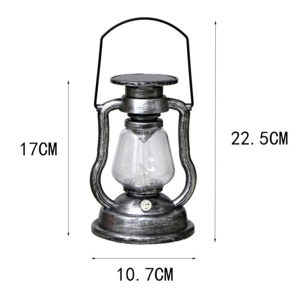 200802 Retro Solar Kerosene Lamp Shape Handheld Lamp Home Decor Flame Lamp (Rusty) - Image 3