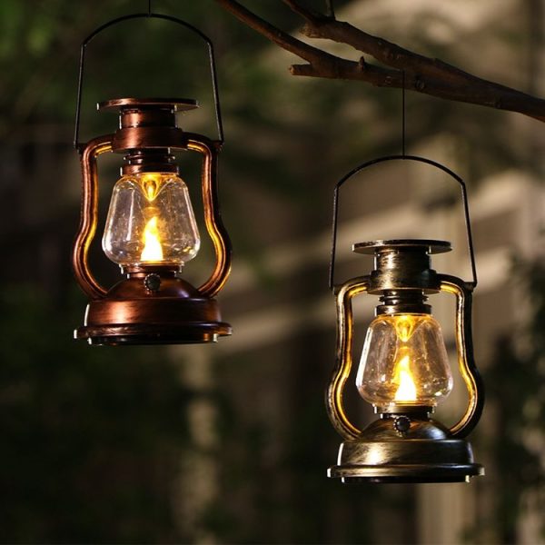 200802 Retro Solar Kerosene Lamp Shape Handheld Lamp Home Decor Flame Lamp (Rusty) - Image 7