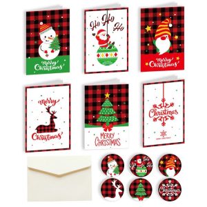 6 Fold Cards + 6 Envelopes + 6 Stickers Christmas Day Greeting Cards (MC8-92)