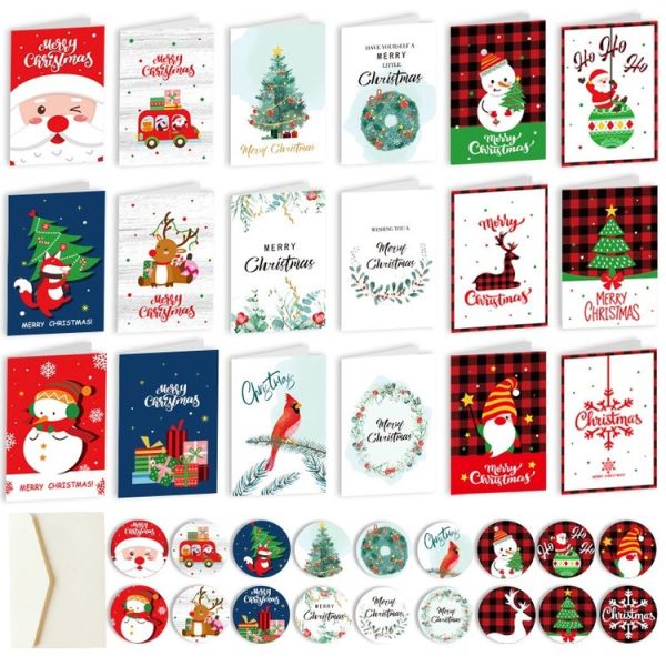 6 Fold Cards + 6 Envelopes + 6 Stickers Christmas Day Greeting Cards (MC8-92) - Image 3