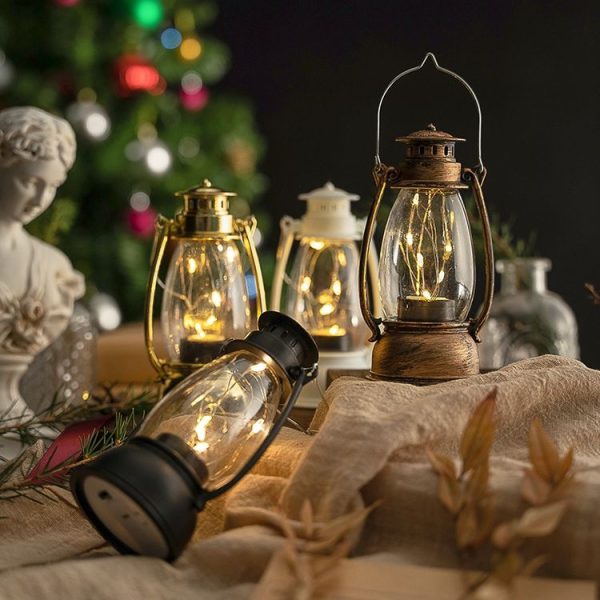 Retro Lantern Table Decoration Christmas Scene Decoration Simulation Oil Lamp (Gold) - Image 2