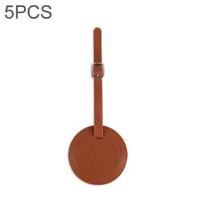 5 PCS Soft-Surface Leather Stitched Round Boarding Pass Luggage Tag (Brown)