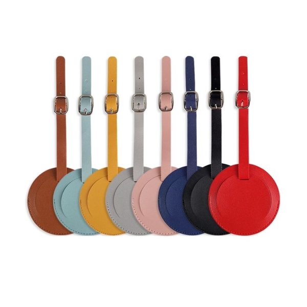 5 PCS Soft-Surface Leather Stitched Round Boarding Pass Luggage Tag (Brown) - Image 2