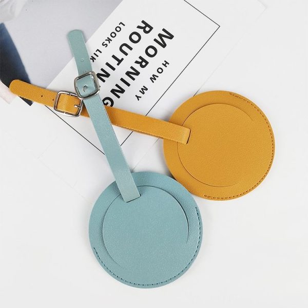 5 PCS Soft-Surface Leather Stitched Round Boarding Pass Luggage Tag (Brown) - Image 4