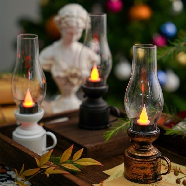 Retro Luminous Kerosene Lamp Christmas Simulation Oil Lamp Decoration, Spec: Water-drop (Bronze) - Image 6