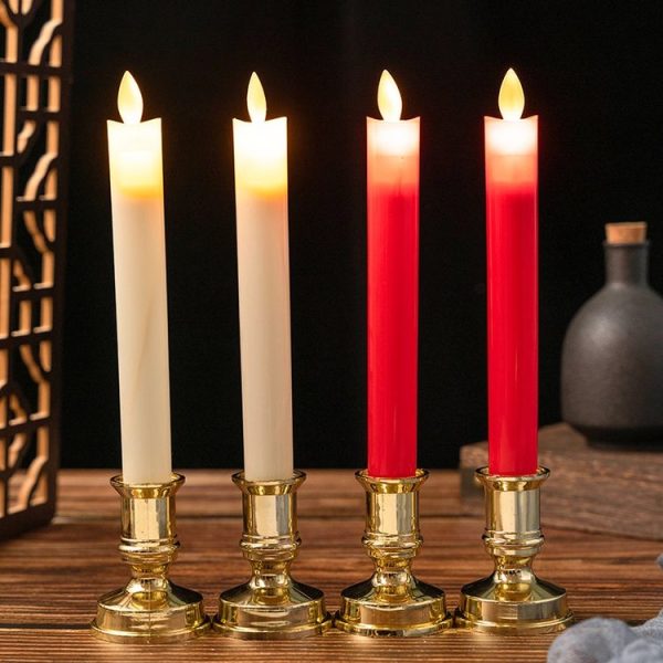 2 PCS Simulation Long-rod Electronic Candle Lamp Swing Wick LED Temple Lamp (Red) - Image 2