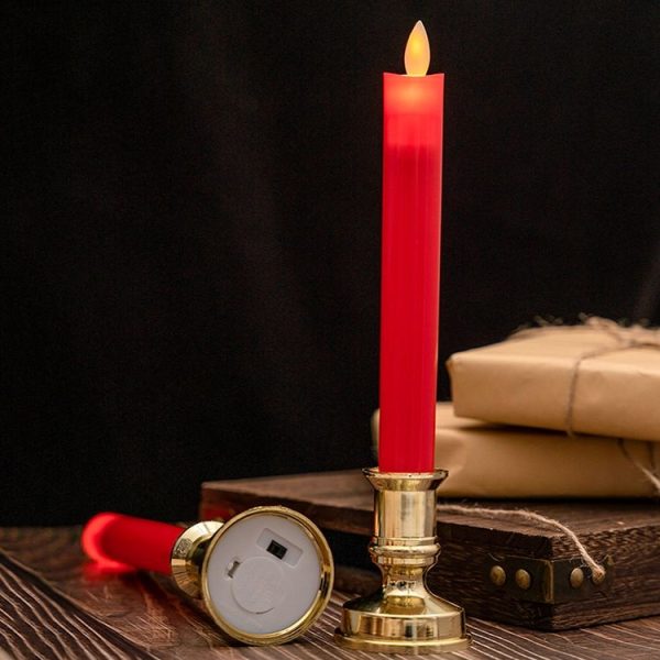 2 PCS Simulation Long-rod Electronic Candle Lamp Swing Wick LED Temple Lamp (Red) - Image 5