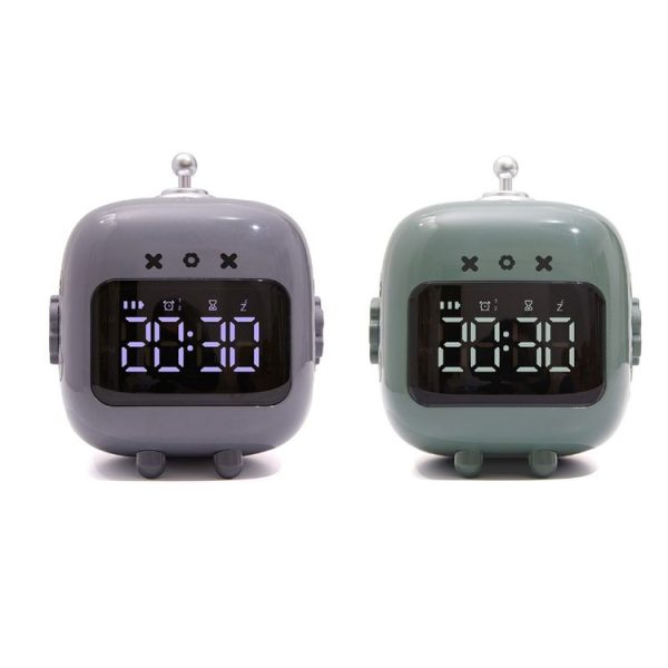 Cartoon Robot Cat Rechargeable Alarm Clock Snooze Silent Backlit Electronic Clock (Dark Green) - Image 2