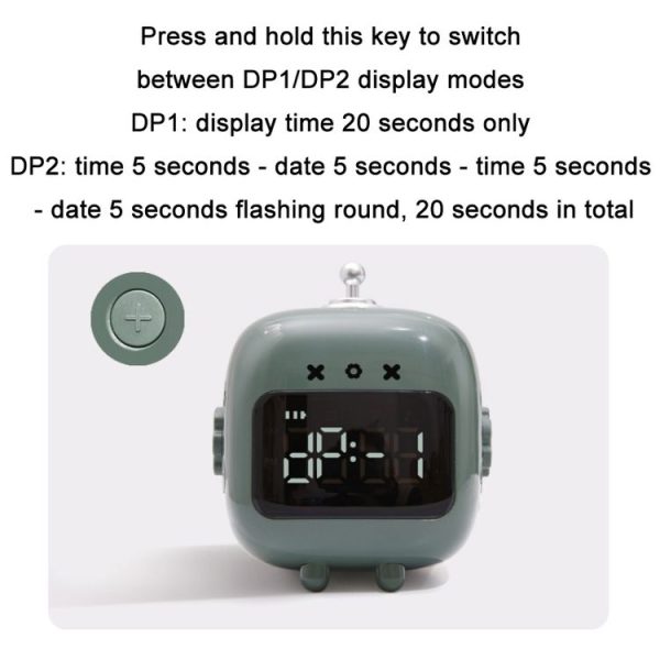 Cartoon Robot Cat Rechargeable Alarm Clock Snooze Silent Backlit Electronic Clock (Dark Green) - Image 4