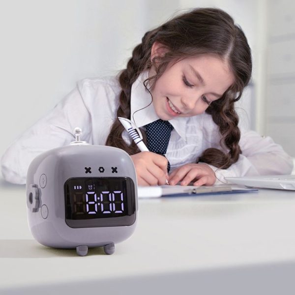Cartoon Robot Cat Rechargeable Alarm Clock Snooze Silent Backlit Electronic Clock (Dark Green) - Image 6