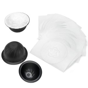 ICafilas Coffee Capsule Shell For Nespresso Vertuo Plus ENV 135 / Vertuo ENV 150 / BNV450WHT1BUC1, Color: 3 Black Cups+60 Aluminum Foil