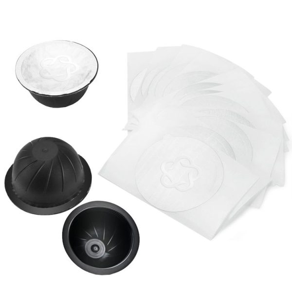 ICafilas Coffee Capsule Shell For Nespresso Vertuo Plus ENV 135 / Vertuo ENV 150 / BNV450WHT1BUC1, Color: 3 Black Cups+60 Aluminum Foil