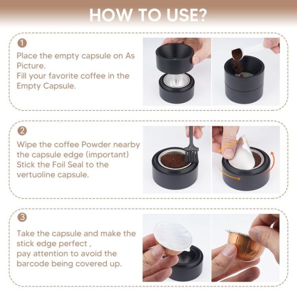 ICafilas Coffee Capsule Shell For Nespresso Vertuo Plus ENV 135 / Vertuo ENV 150 / BNV450WHT1BUC1, Color: 3 Black Cups+60 Aluminum Foil - Image 5