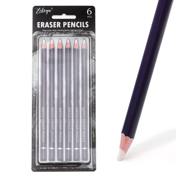 6pcs / Pack Artist Highlight Eraser Pencils Pen Shape Erasers Sketch Pencil