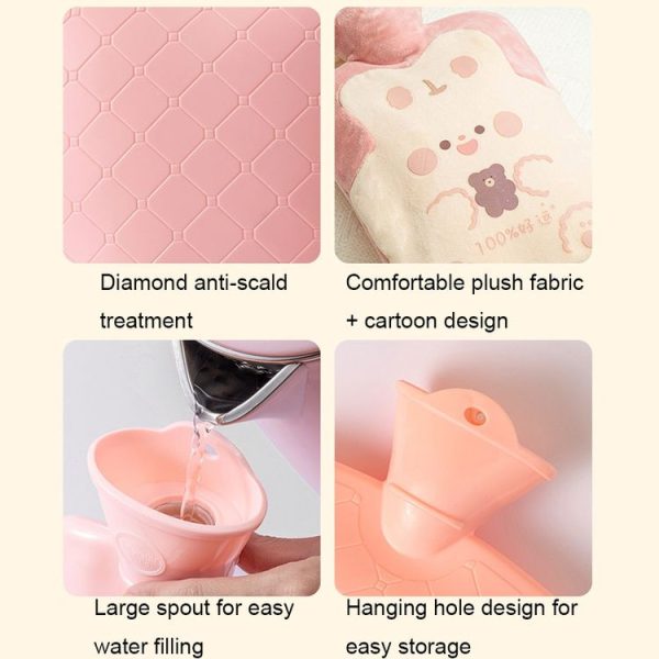 ZS103 Cartoon Plush Water-filled Explosion-proof Hot Water Bags, Spec: Pink Lucky Rabbit (1000ml) - Image 5