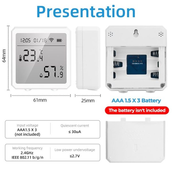 Wifi Temperature And Humidity Meter Sensor Equipment Smart Home Graffiti APP Temperature And Humidity Sensor (Black) - Image 9